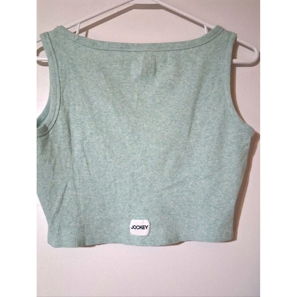 Jockey Cropped Ribbed Tank Top Heather Mint Green Square Neck Large